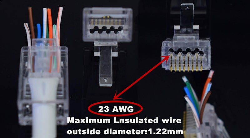 PETECHTOOL RJ45 Cat6A Cat6 Pass Through Connectors 50Pack 23AWG End Bold Ethernet 8P8C Gold Plated Modular Plug for Unshielded Twisted Pair Solid Wire Standard Cables - Image 2